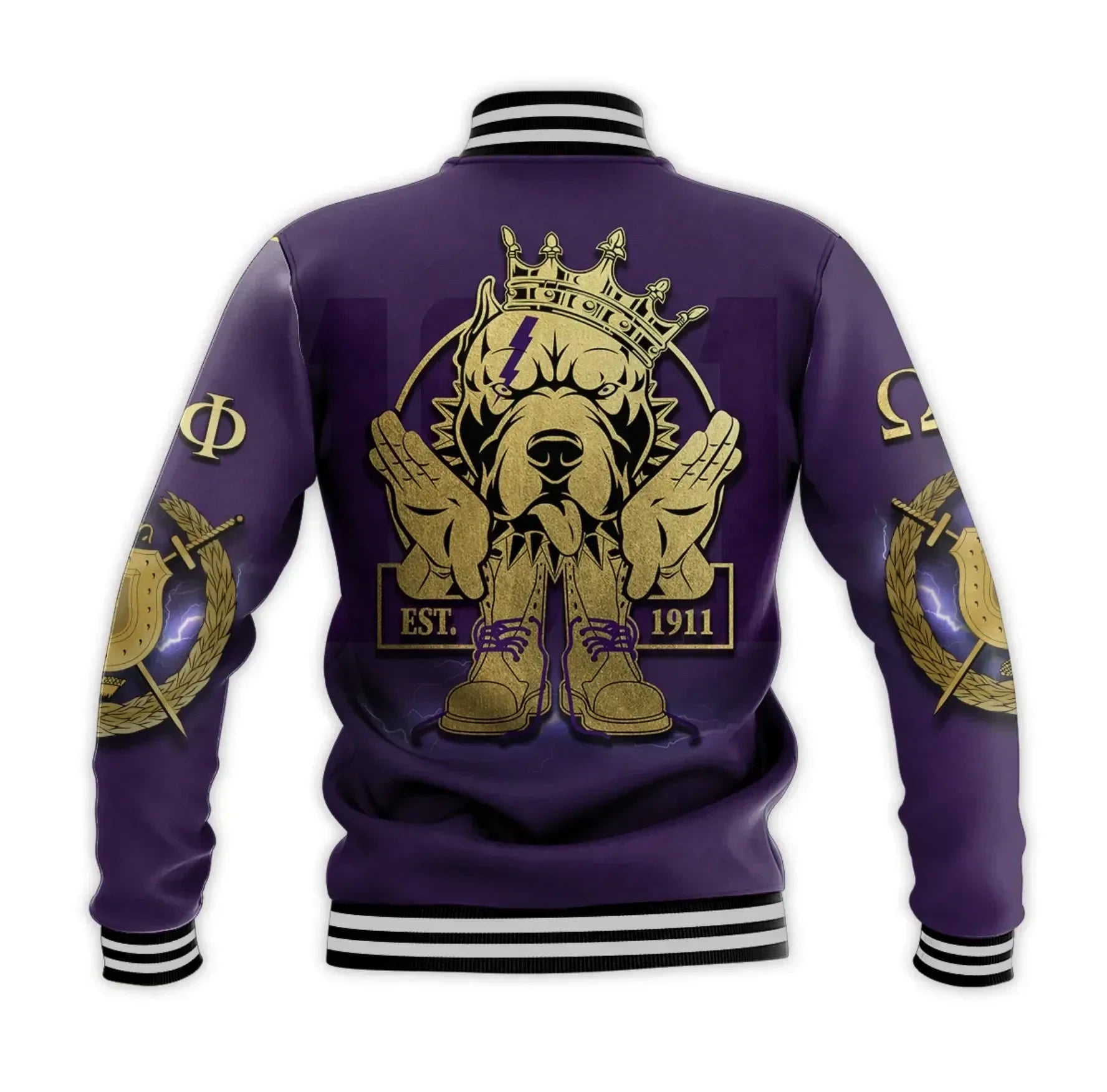 AfricaZone Jacket - Omega Psi Phi Bulldog Crown Psi Hand Sign Army Boots Baseball Jacket J5