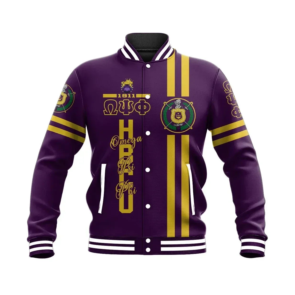 AfricaZone Jacket - HBCU Omega Psi Phi Bulldog Baseball Jacket J5 | Africazone.store