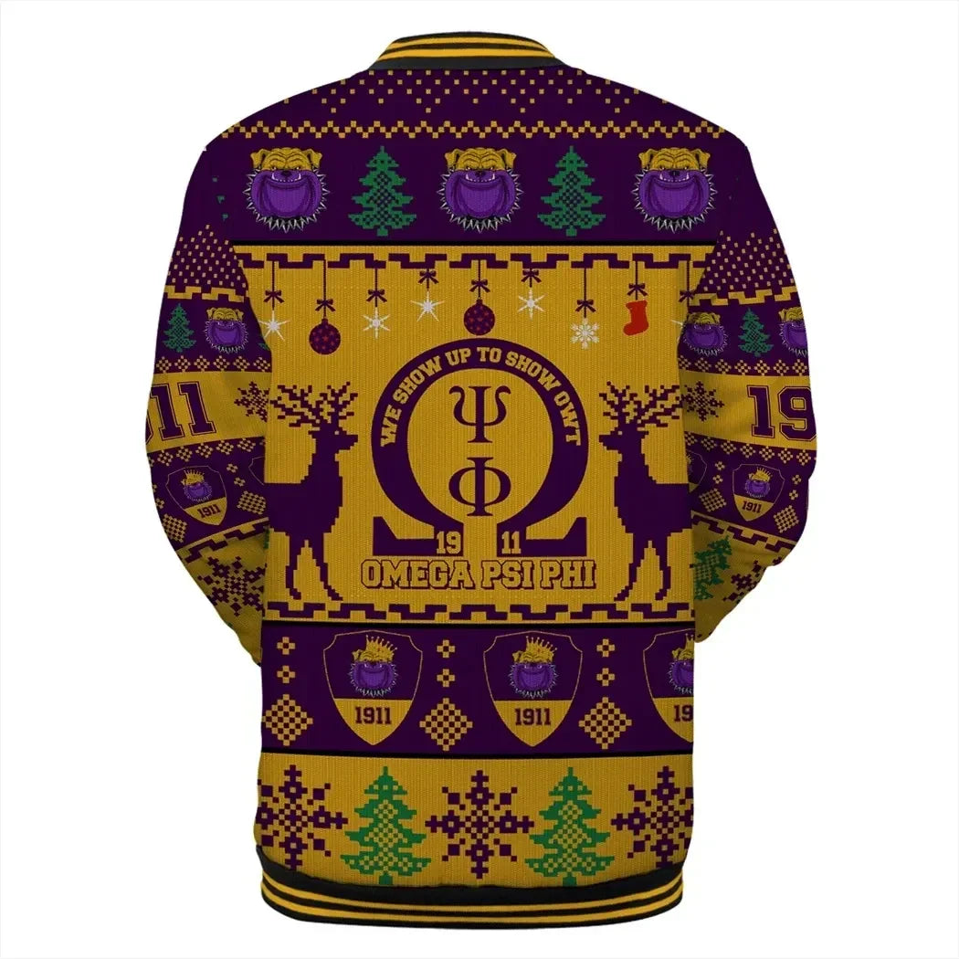 AfricaZone Jacket - Lux Omega Psi Phi Bulldog Greek Letter Christmas Baseball Jacket J5 | Africazone.store
