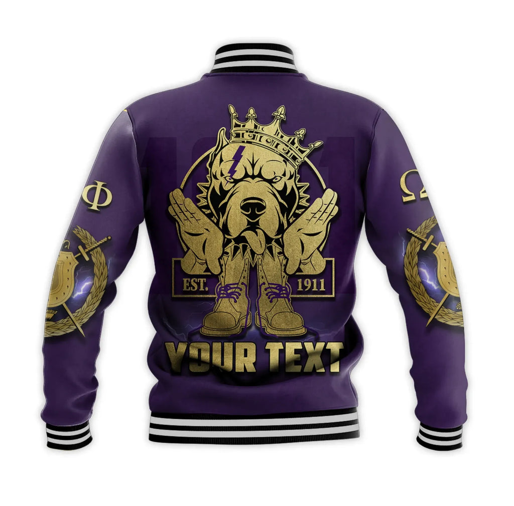 AfricaZone Jacket - Personalised Omega Psi Phi Bulldog Crown Psi Hand Sign Army Boots Baseball Jacket J5