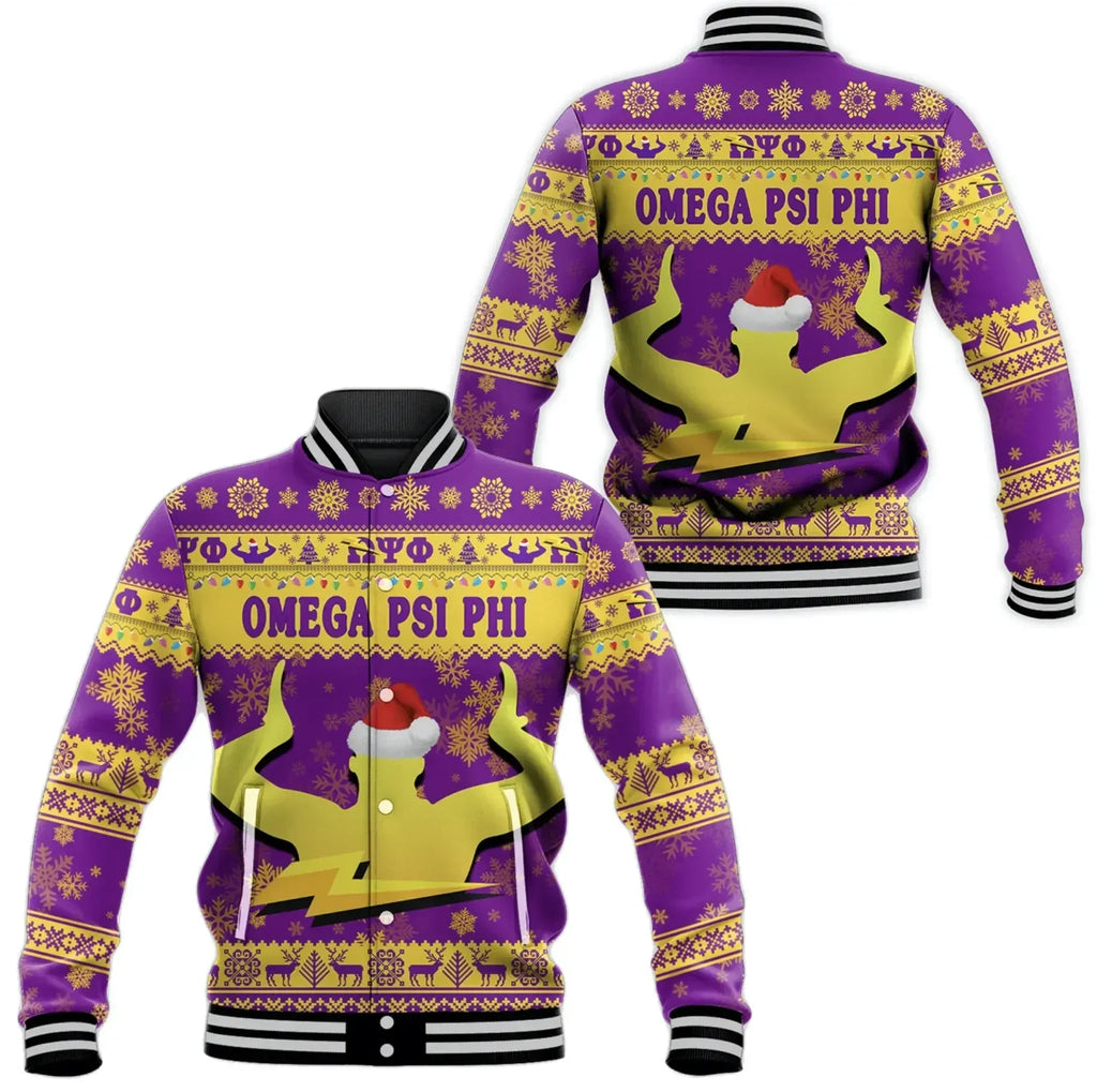 AfricaZone Jacket - Omega Psi Phi Fraternity Christmas Hand Sign - Purple Baseball Jacket J5 | Africazone.store
