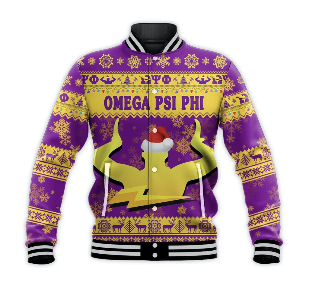 AfricaZone Jacket - Omega Psi Phi Fraternity Christmas Hand Sign - Purple Baseball Jacket J5