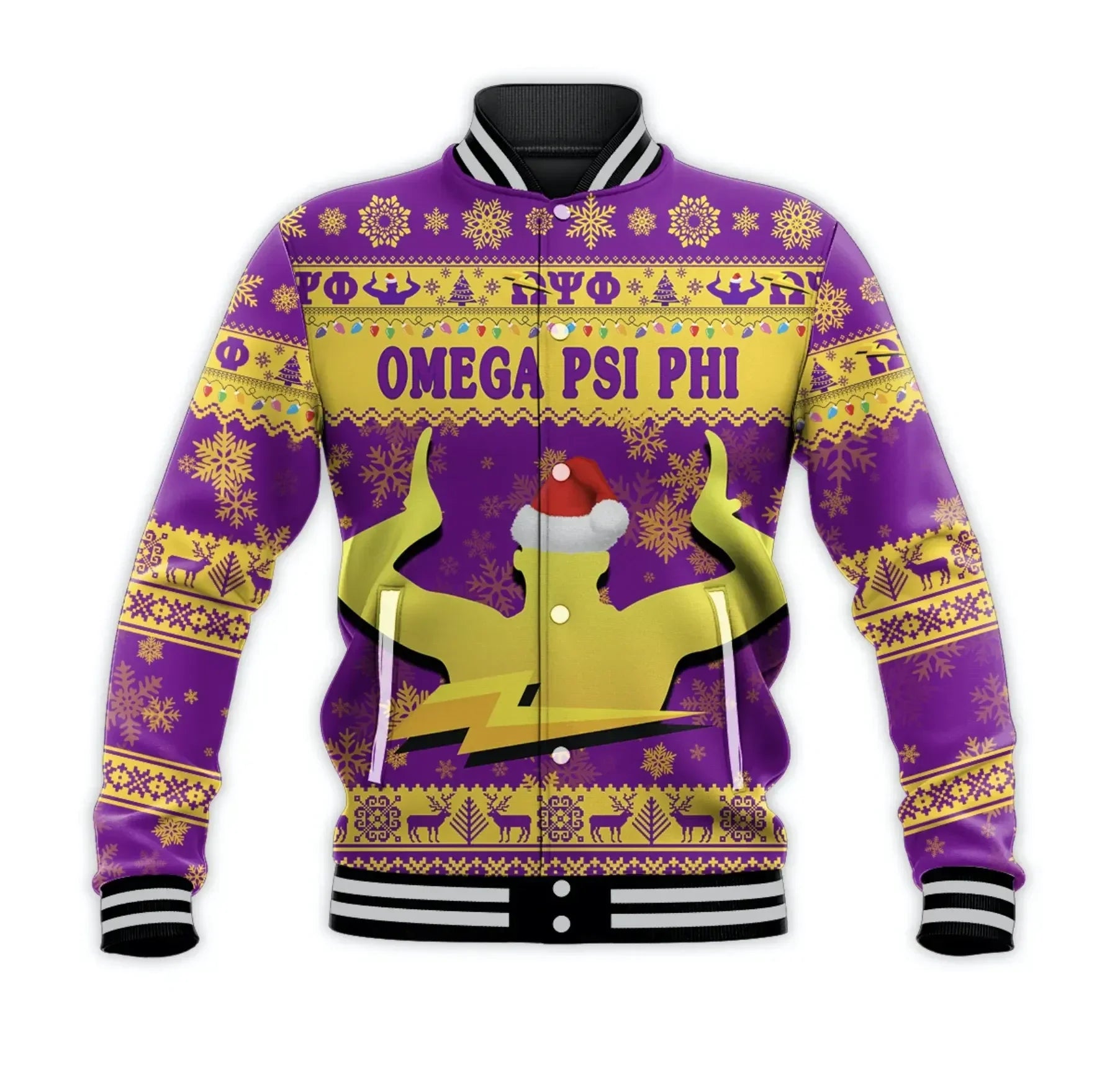 AfricaZone Jacket - Omega Psi Phi Fraternity Christmas Hand Sign - Purple Baseball Jacket J5