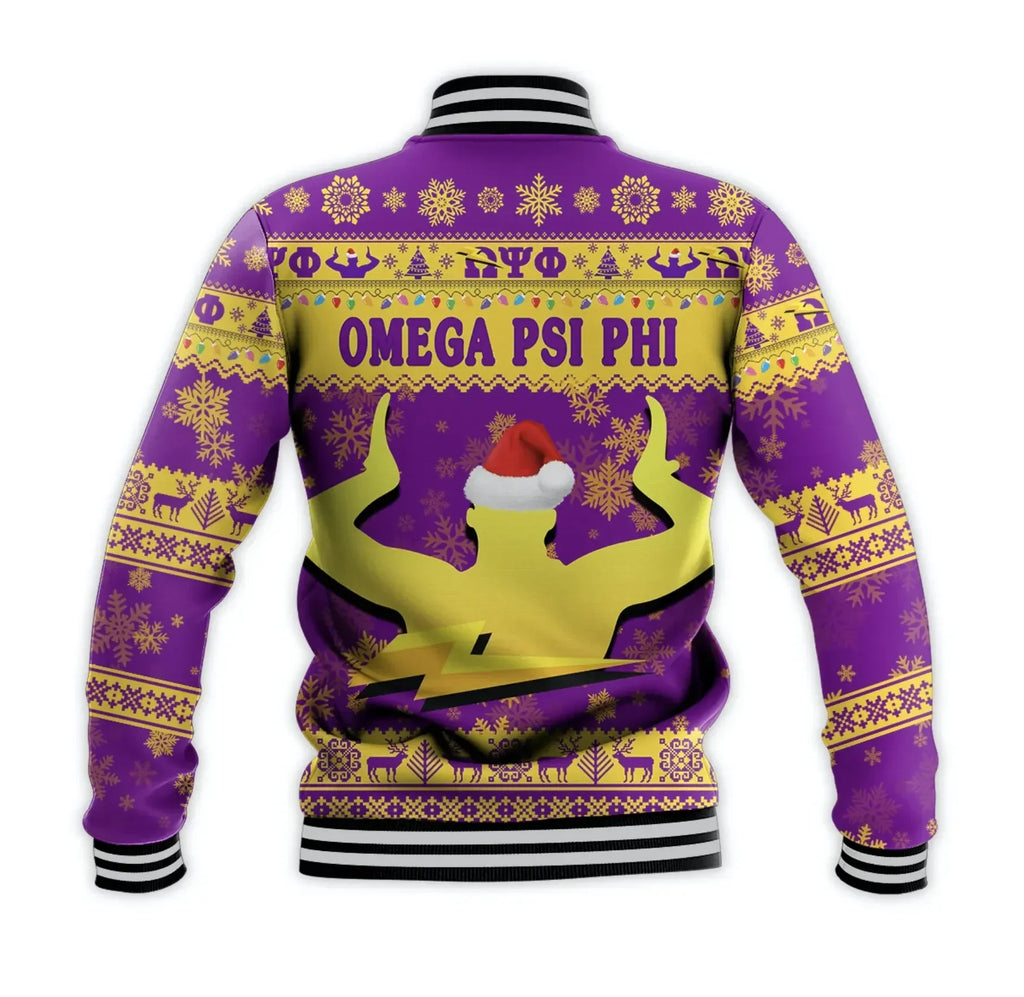 AfricaZone Jacket - Omega Psi Phi Fraternity Christmas Hand Sign - Purple Baseball Jacket J5