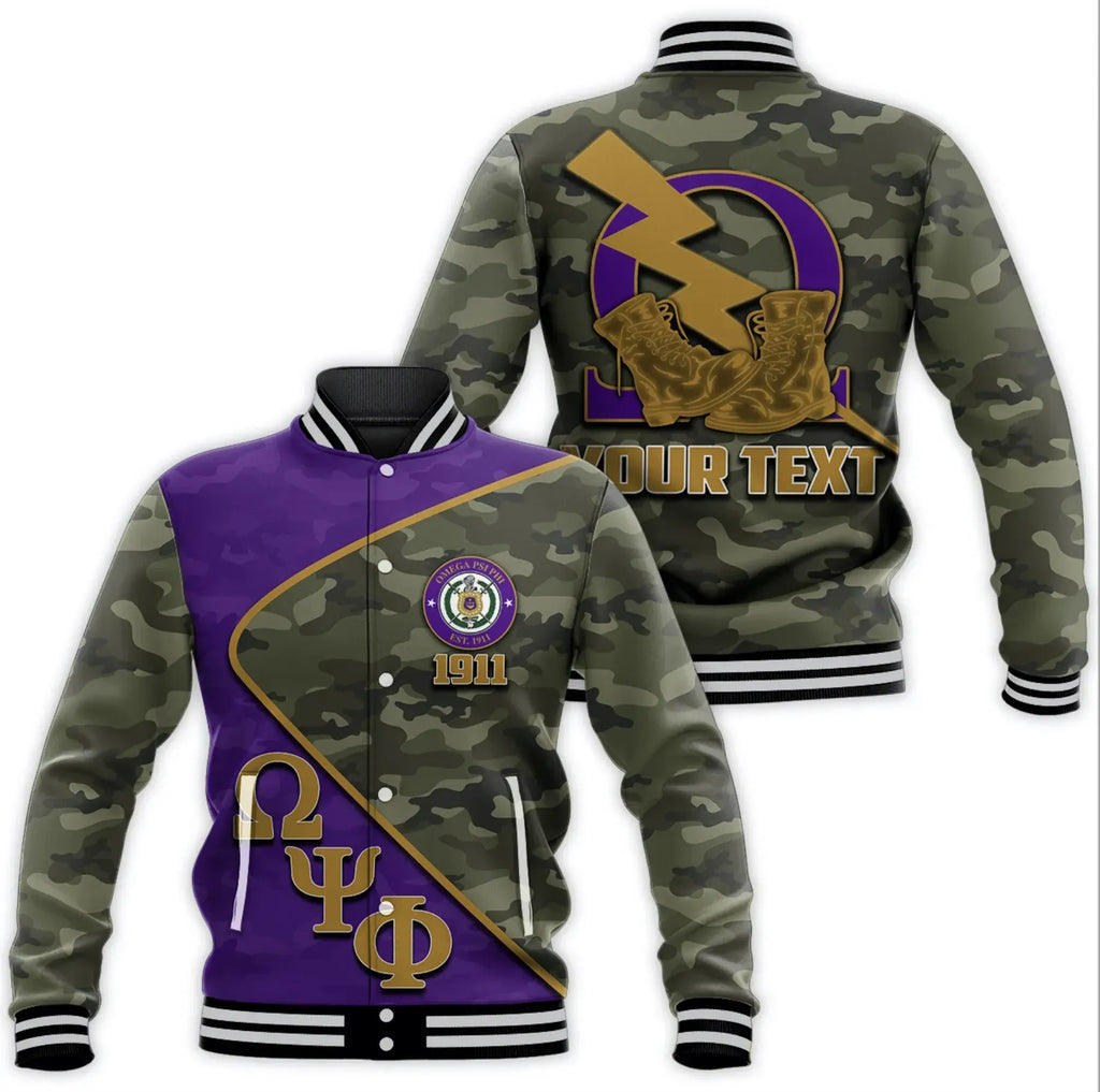 AfricaZone Jacket - Personalised Omega Psi Phi Army Style Baseball Jacket J5 | Africazone.store