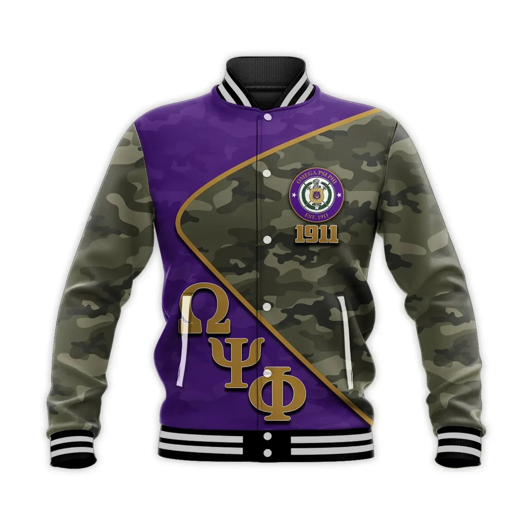 AfricaZone Jacket - Personalised Omega Psi Phi Army Style Baseball Jacket J5