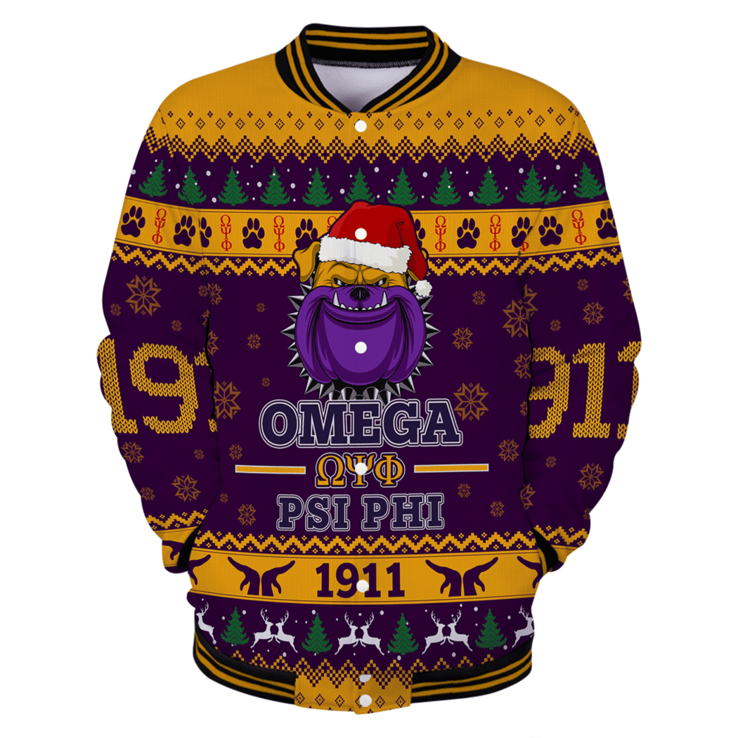 AfricaZone Jacket - Omega Psi Phi Bulldog Christmas Baseball Jackets A31 | Africazone.store