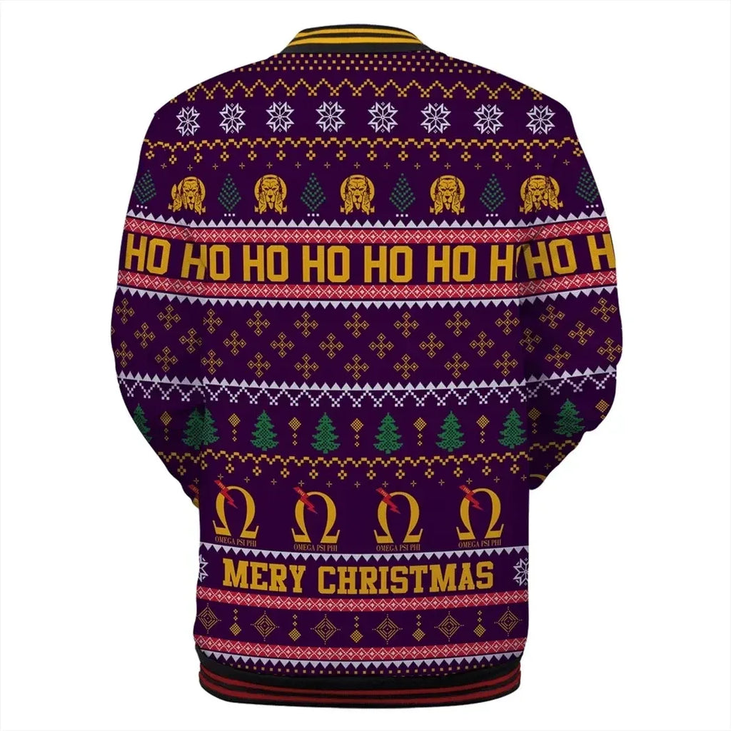 AfricaZone Jacket - Lux Man Hohoho Christmas Omega Psi Phi Baseball Jacket J5 | Africazone.store