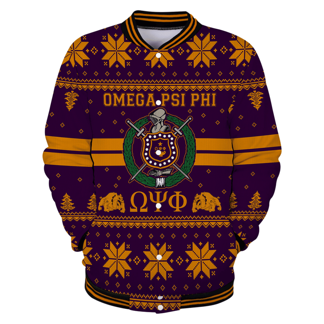 AfricaZone Jacket - Omega Psi Phi Shield Christmas Baseball Jackets A31 | Africazone.store