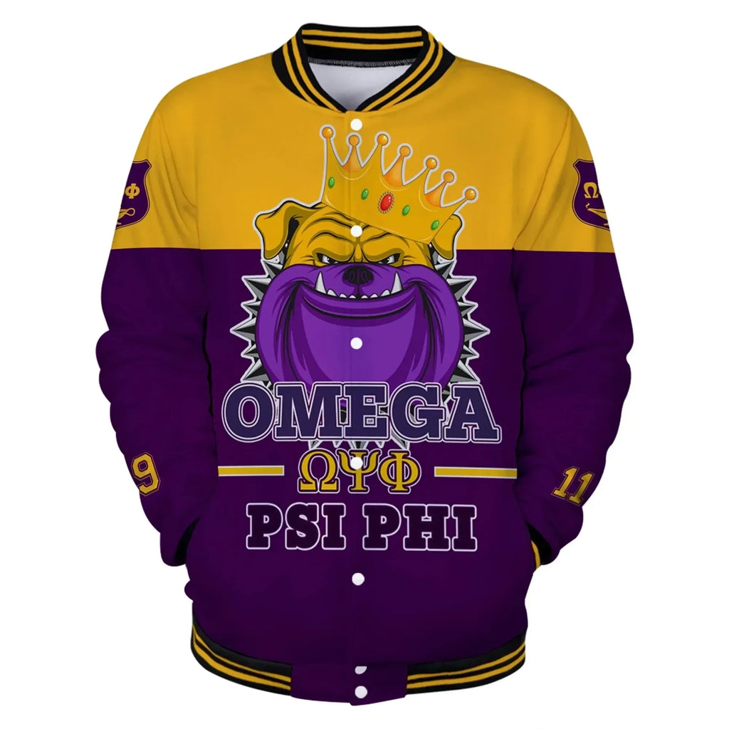 AfricaZone Jacket - Omega Psi Phi King Of Bulldog Baseball Jacket J5 | Africazone.store