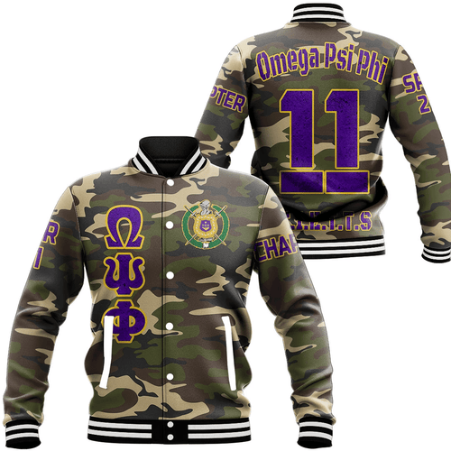 (Custom) AfricaZone Jacket - Omega Psi Phi Camouflage Baseball Jackets A31 | Africazone.store