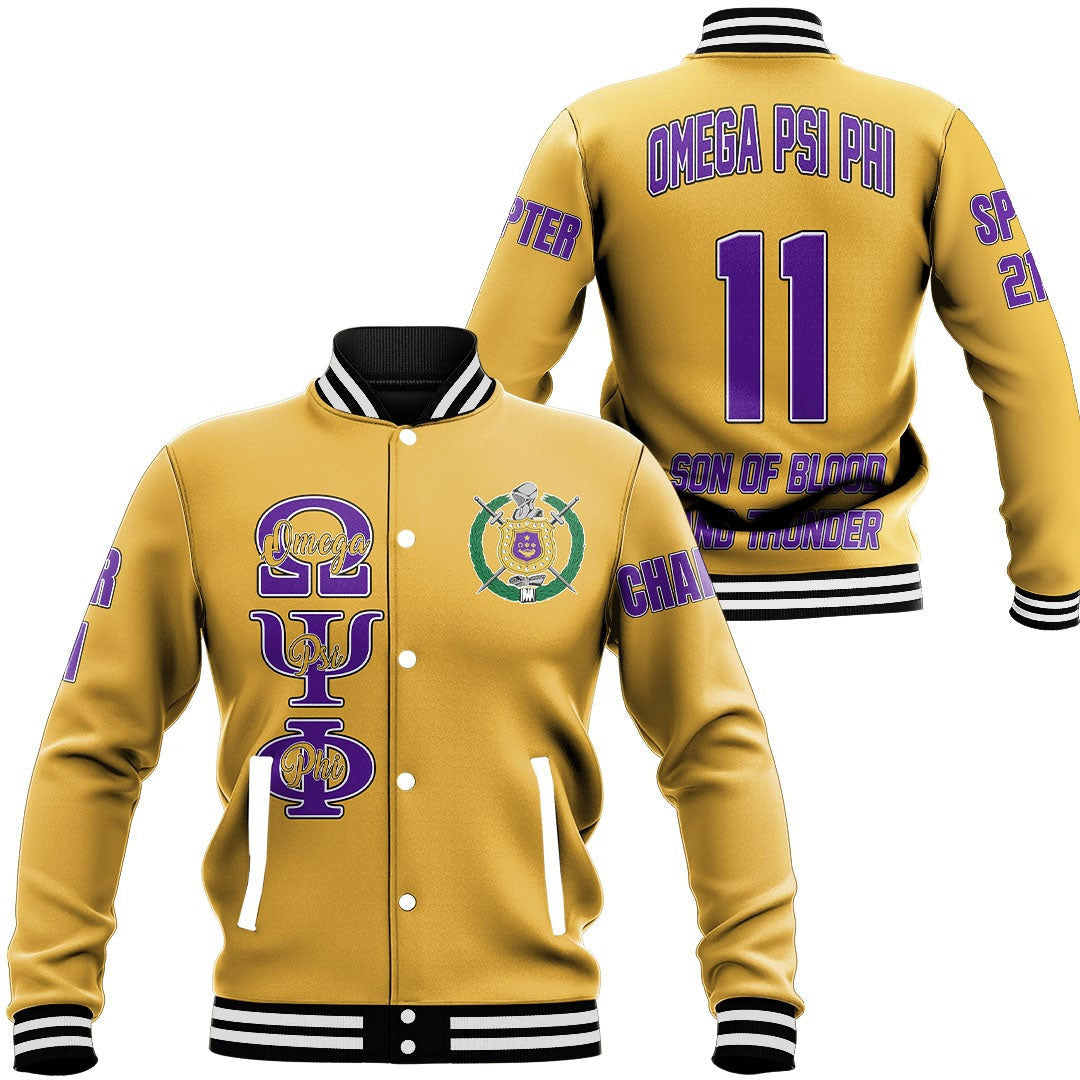 (Custom) AfricaZone Jacket - Omega Psi Phi ( Old Gold ) Baseball Jackets A31 | Africazone.store