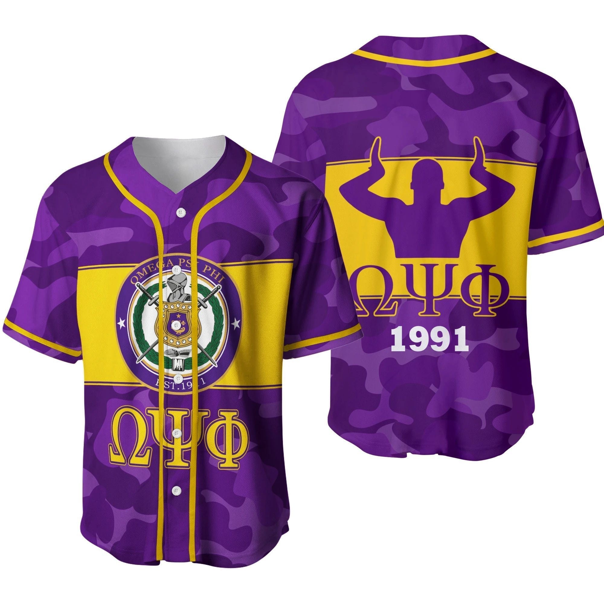 Africazone Baseball Jersey - Omega Psi Phi Camo Version J5 | Africazone.store