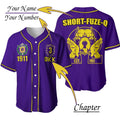 Africazone Baseball Jersey - Personalised (Short-Fuze-Q) Omega Psi Phi Bulldog Crown Psi Hand Sign J5 | Africazone.store