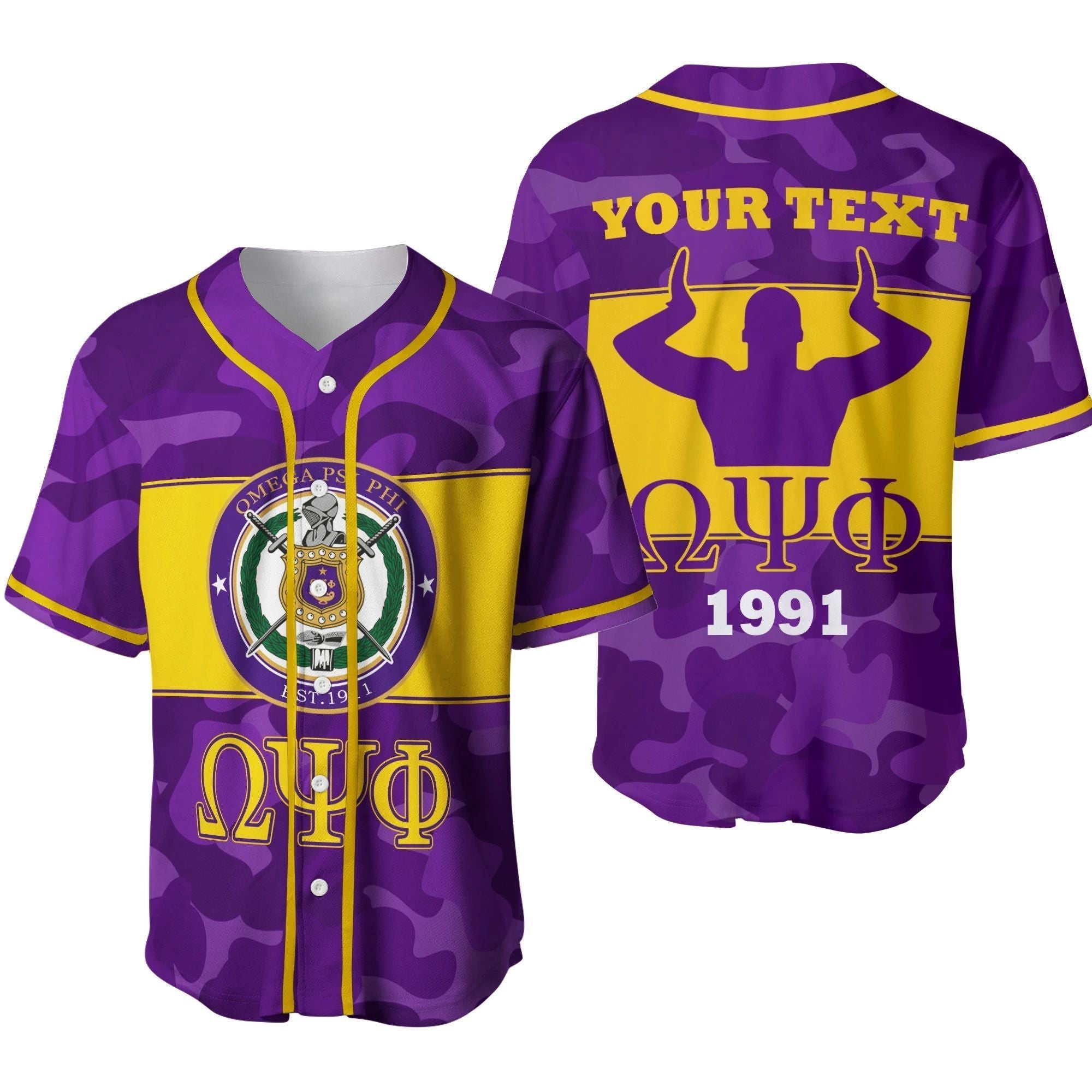 Africazone Baseball Jersey - Personalized Omega Psi Phi Camo Version J5 | Africazone.store
