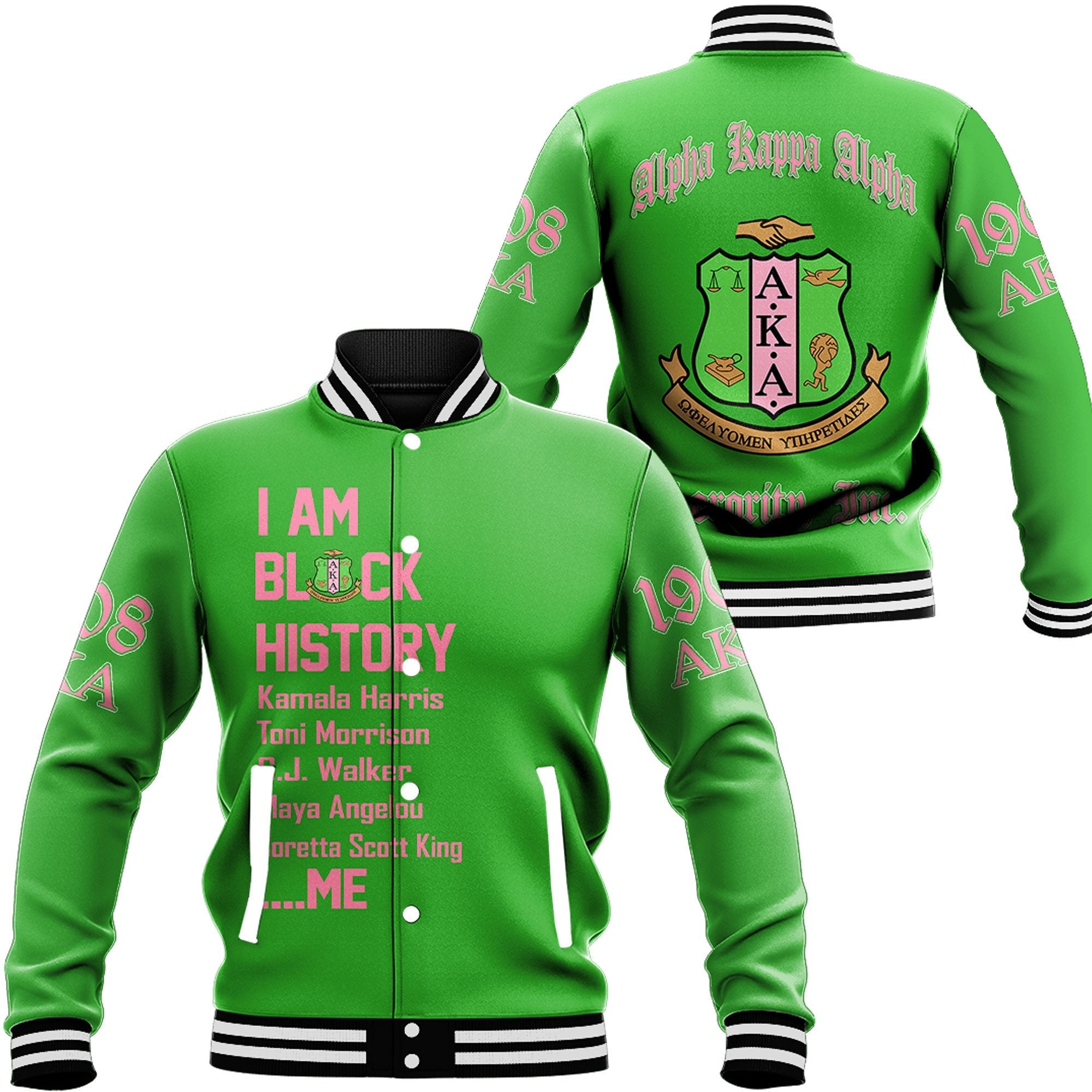 Africa Zone Greek Life Clothing - AKA Sorority 1908 Black History Baseball Jackets A31