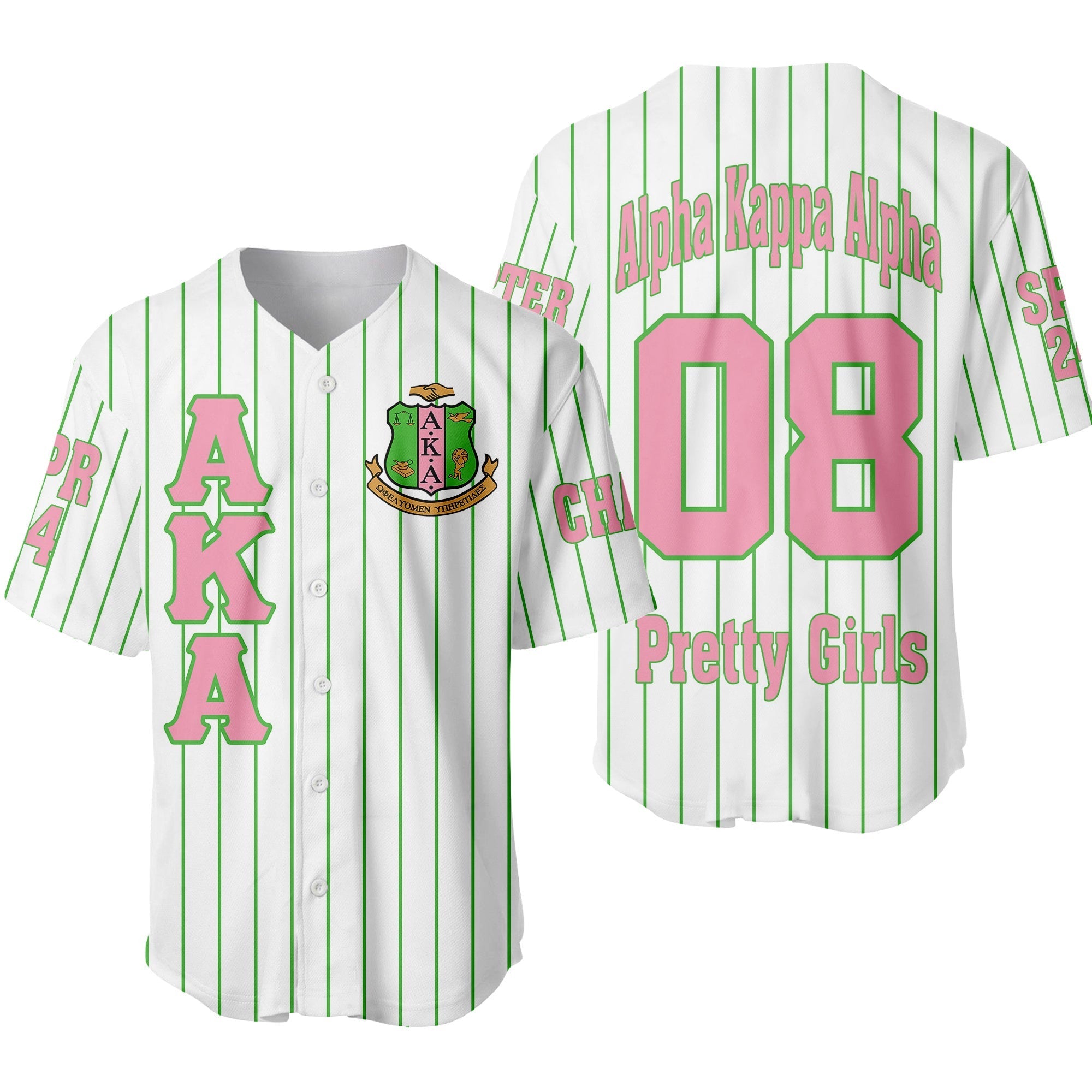 Africa Zone Greek Life Clothing - (Custom) AKA Sorority (White) Pin Striped Baseball Jersey A31
