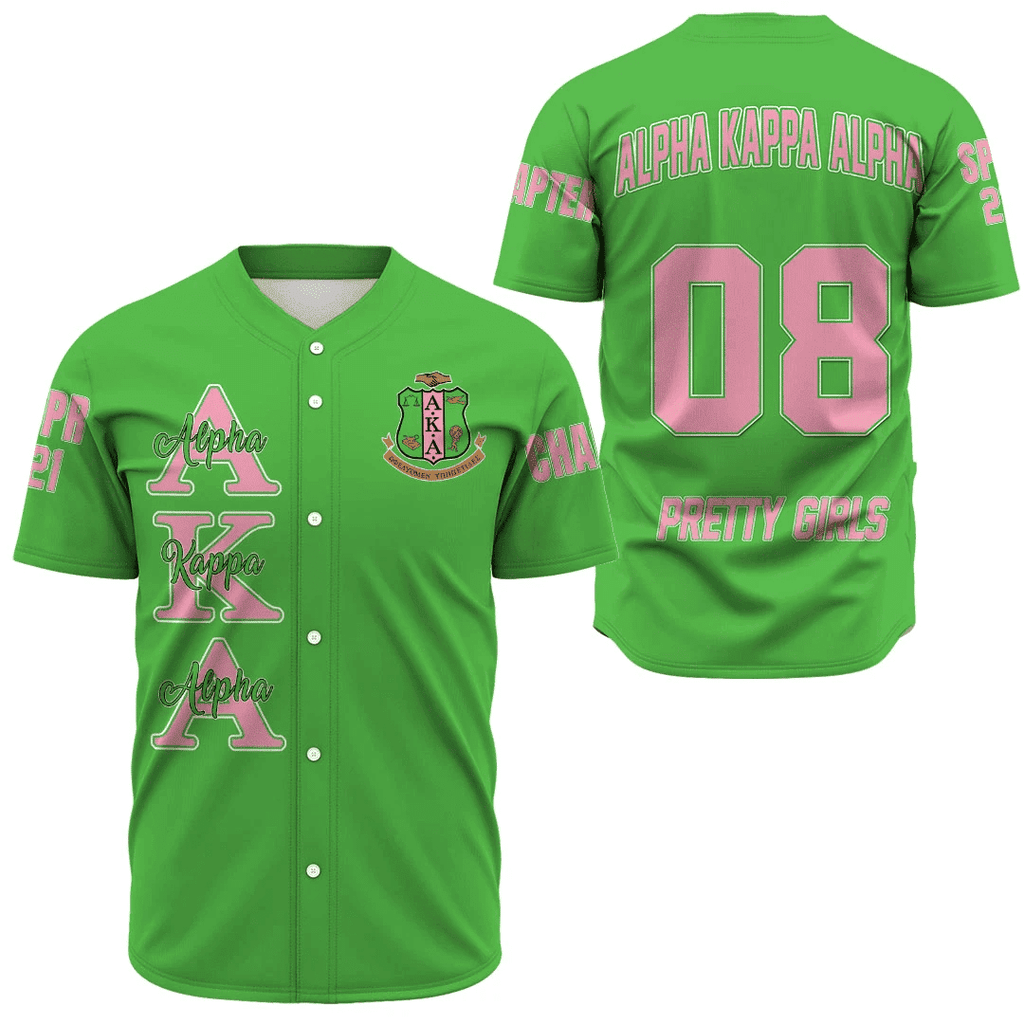 (Custom) Africa Zone Greek Life Clothing - AKA Sorority (Green) Baseball Jerseys A31