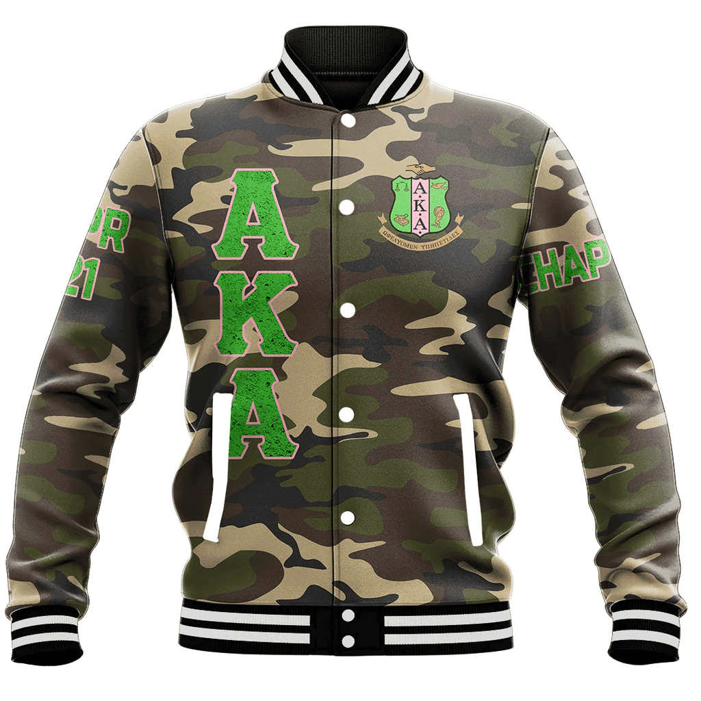 (Custom) Africa Zone Greek Life Clothing - AKA Sorority Camouflage Baseball Jackets A31