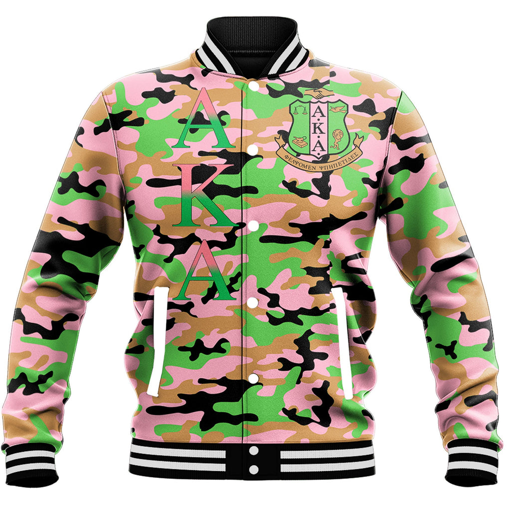 Africa Zone Greek Life Clothing - AKA Sorority Signature Camouflage Baseball Jackets T5