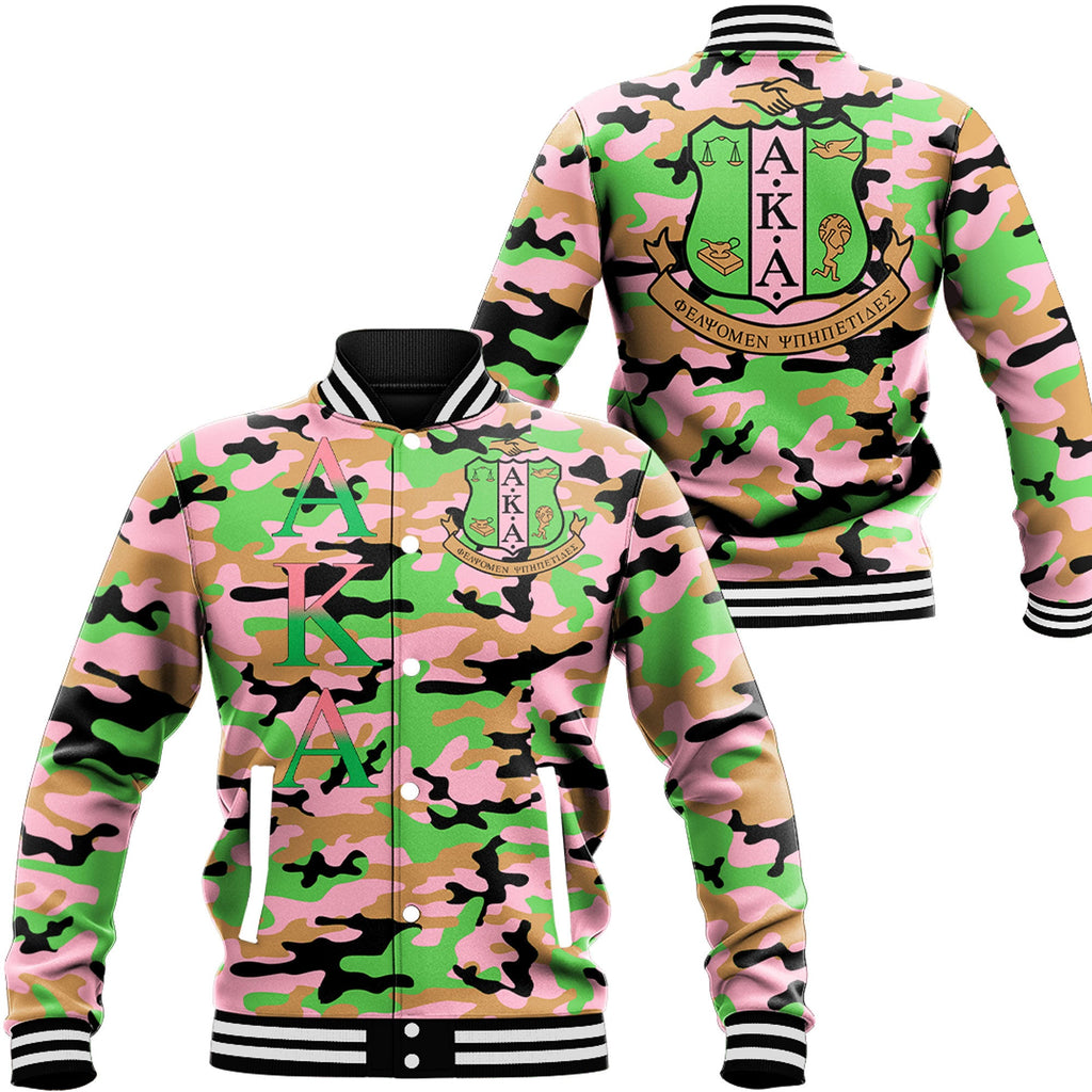 Africa Zone Greek Life Clothing - AKA Sorority Signature Camouflage Baseball Jackets T5