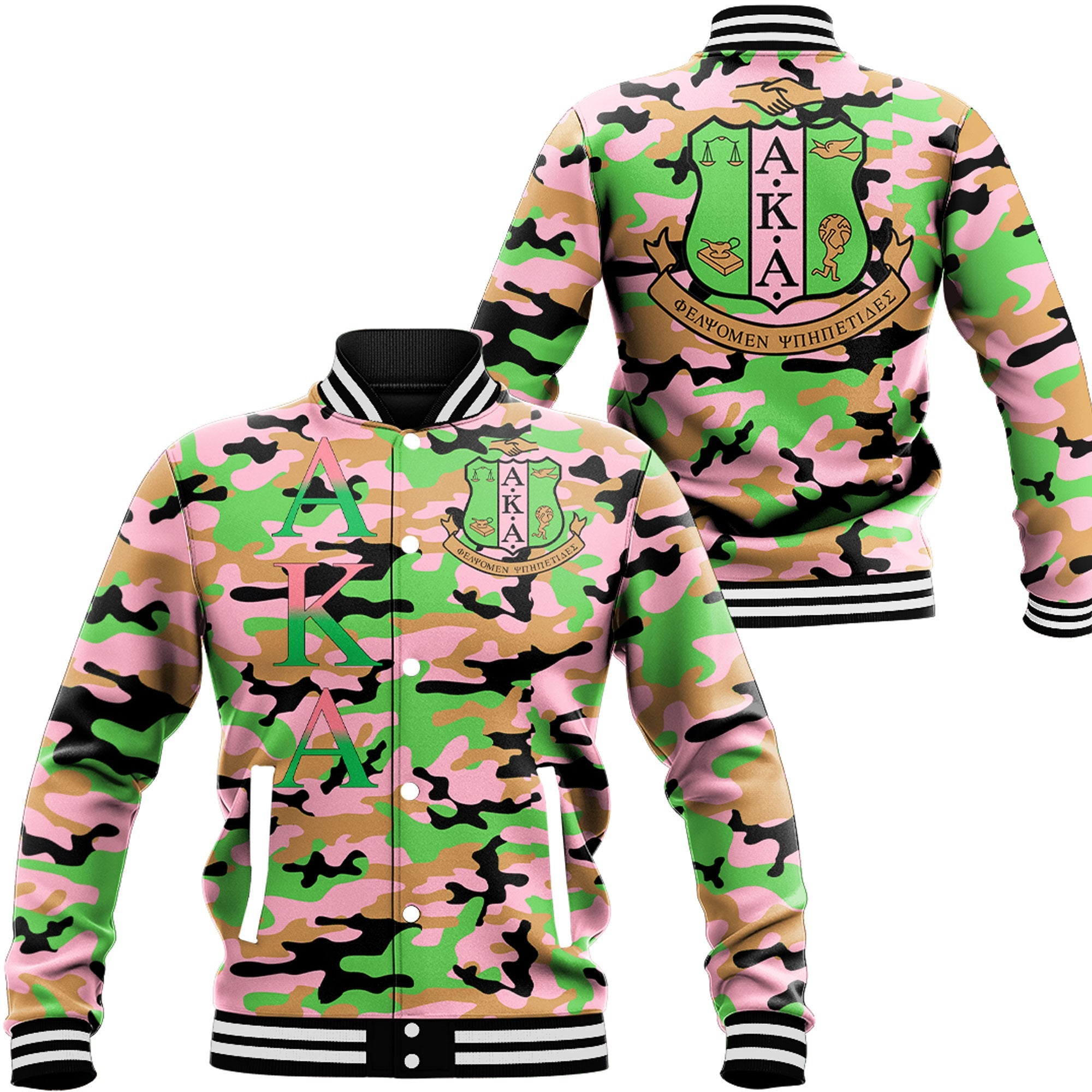 Africa Zone Greek Life Clothing - AKA Sorority Signature Camouflage Baseball Jackets T5