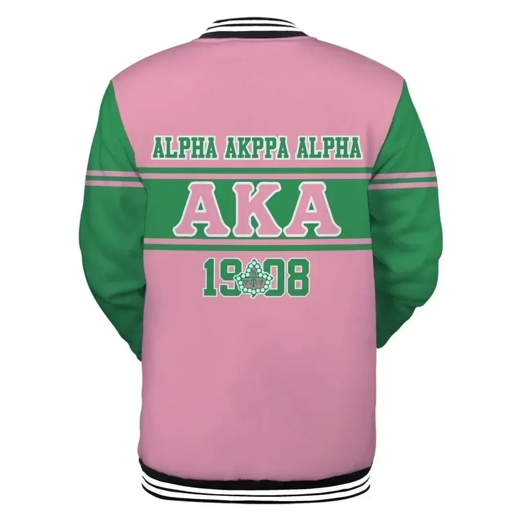 Africa Zone Greek Life Clothing - AKA Sorority Green Line Baseball Jacket J5