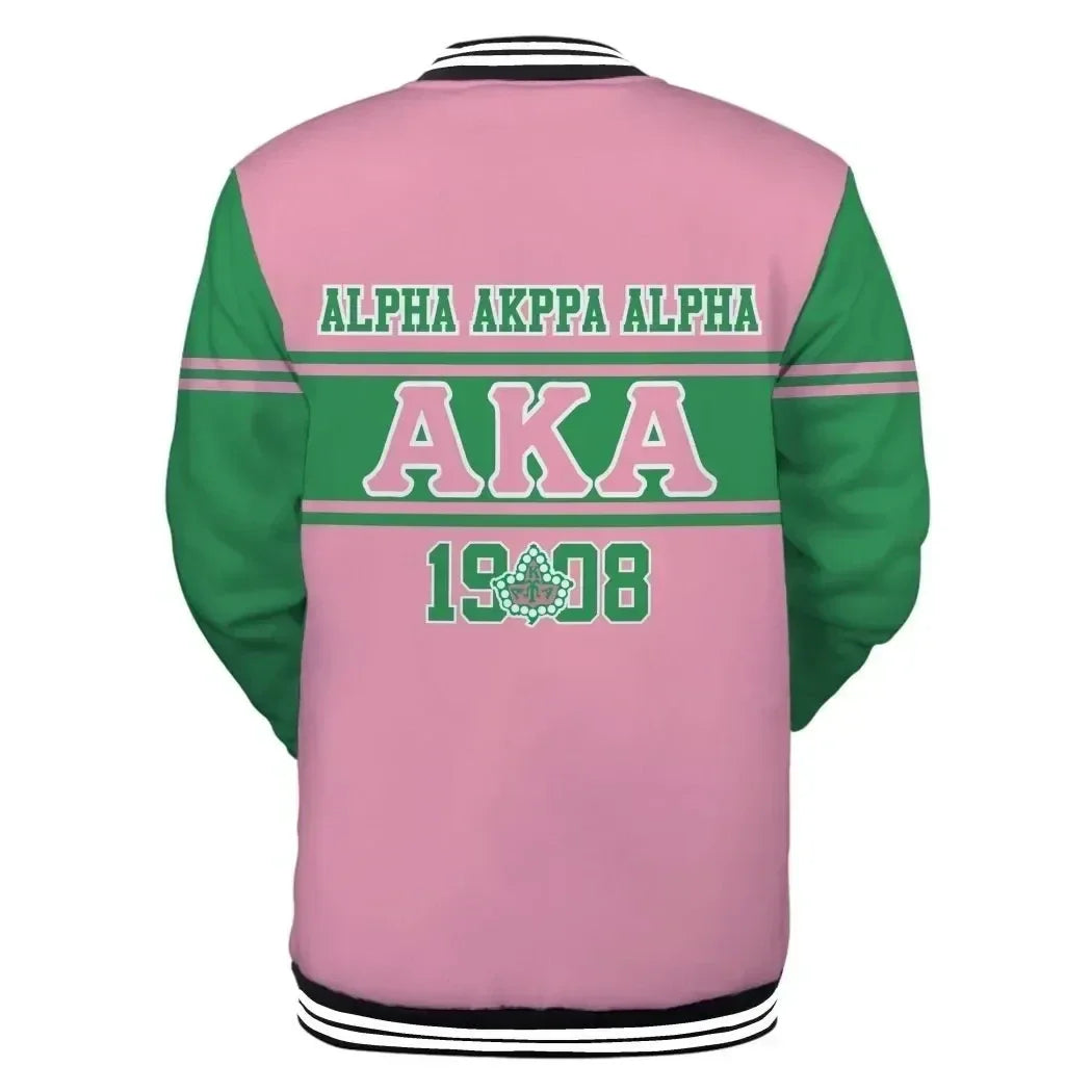 Africa Zone Greek Life Clothing - AKA Sorority Green Line Baseball Jacket J5