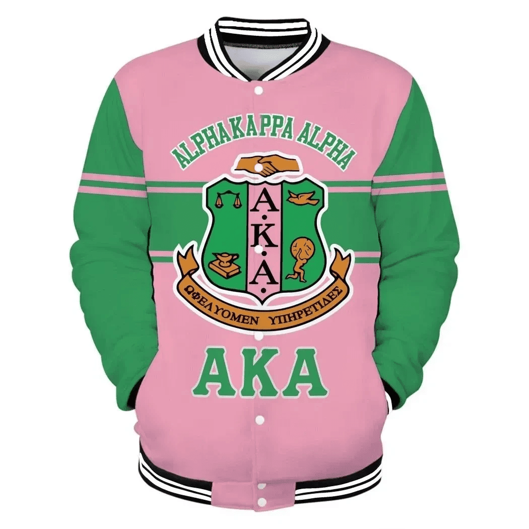 Africa Zone Greek Life Clothing - AKA Sorority Green Line Baseball Jacket J5