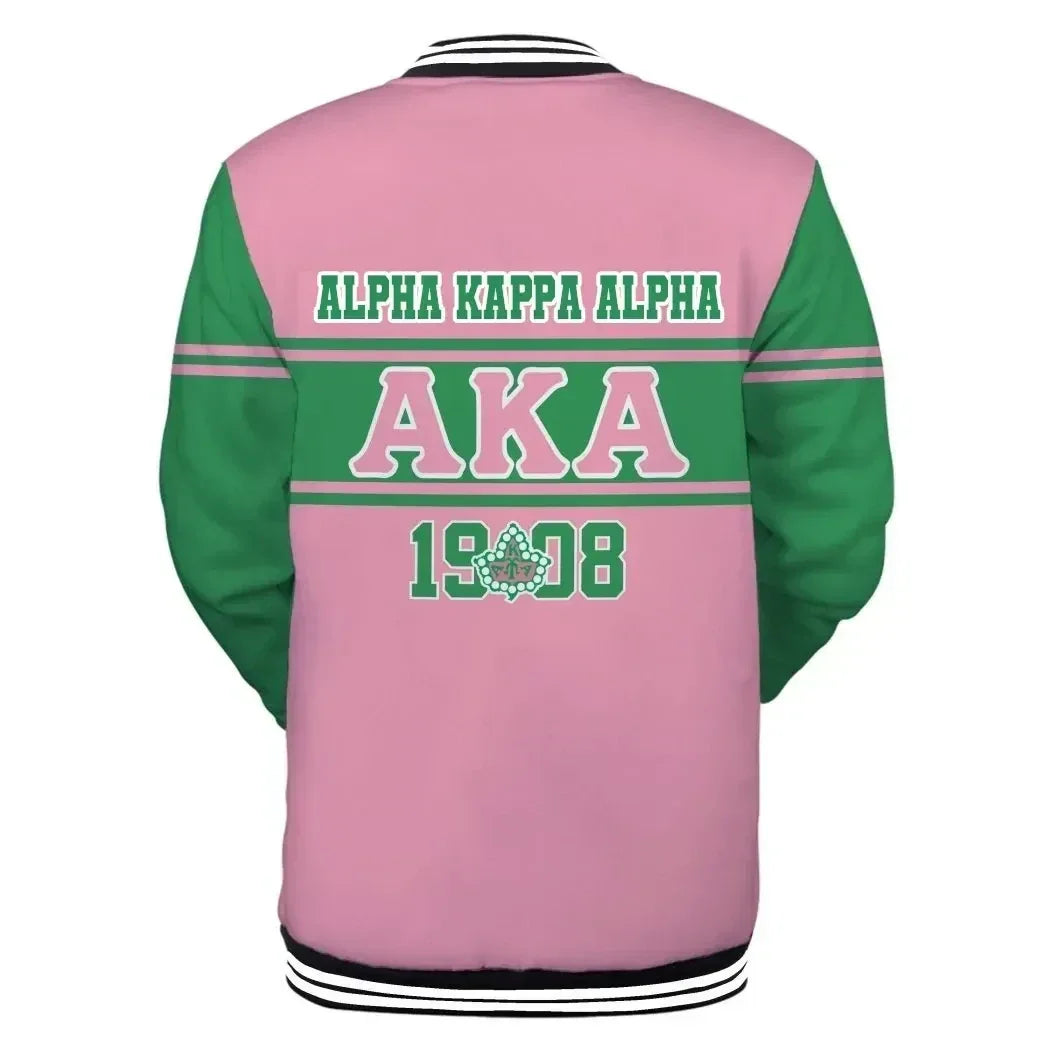 Africa Zone Greek Life Clothing - AKA Sorority Green Line Baseball Jacket J5
