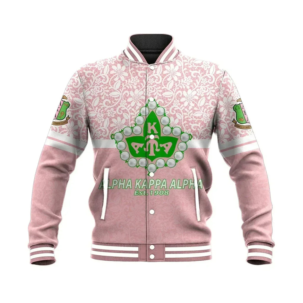 Africa Zone Greek Life Clothing - AKA Sorority Flower Lace Baseball Jacket J5