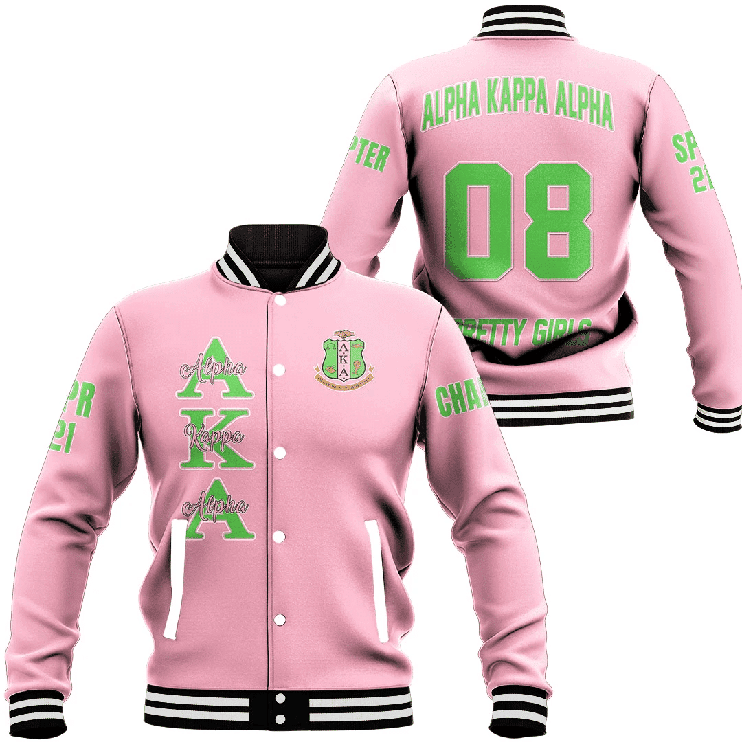 (Custom) Africa Zone Greek Life Clothing - AKA Sorority (Pink) Baseball Jackets A31