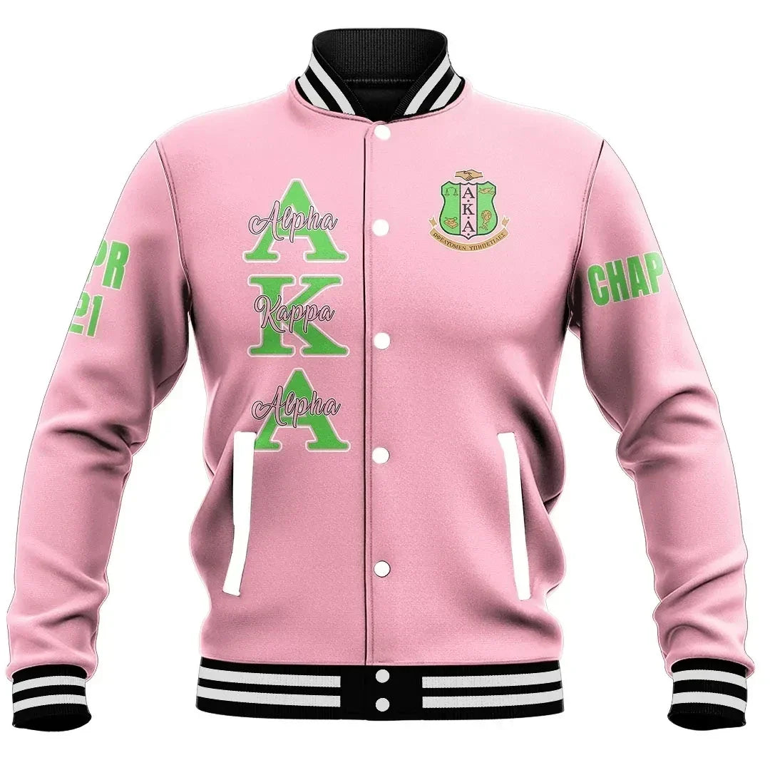 (Custom) Africa Zone Greek Life Clothing - AKA Sorority (Pink) Baseball Jackets A31