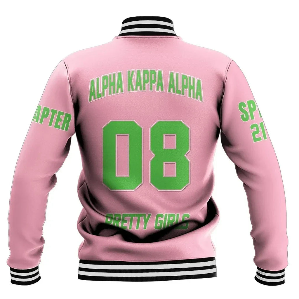 (Custom) Africa Zone Greek Life Clothing - AKA Sorority (Pink) Baseball Jackets A31
