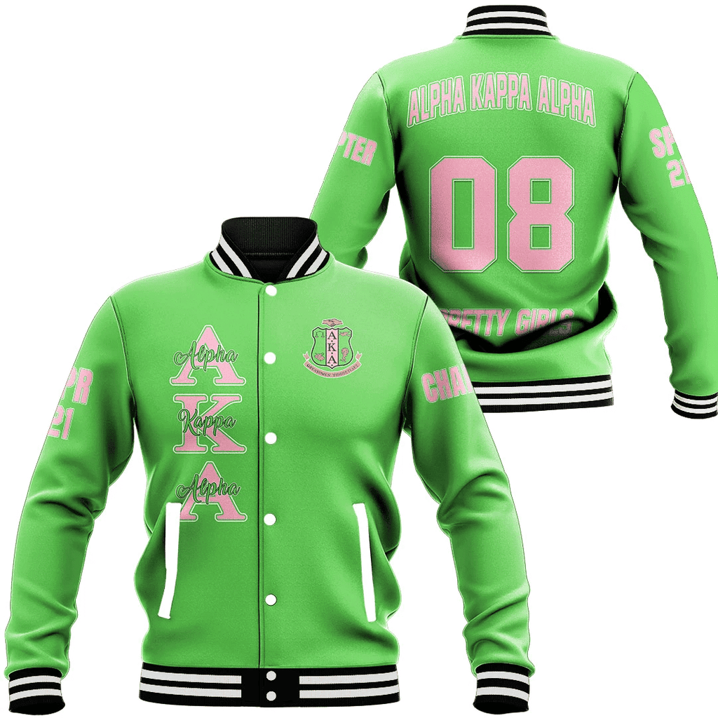 (Custom) Africa Zone Greek Life Clothing - AKA Sorority (Green) Baseball Jackets A31