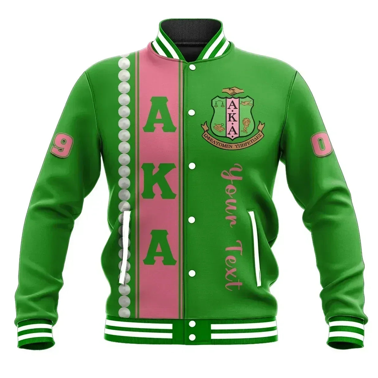 Africa Zone Greek Life Clothing - Personalised AKA Sorority Pearl Baseball Jacket - Cato Style J8