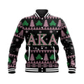 Africa Zone Greek Life Clothing - Christmas AKA Sorority Black Baseball Jacket J5
