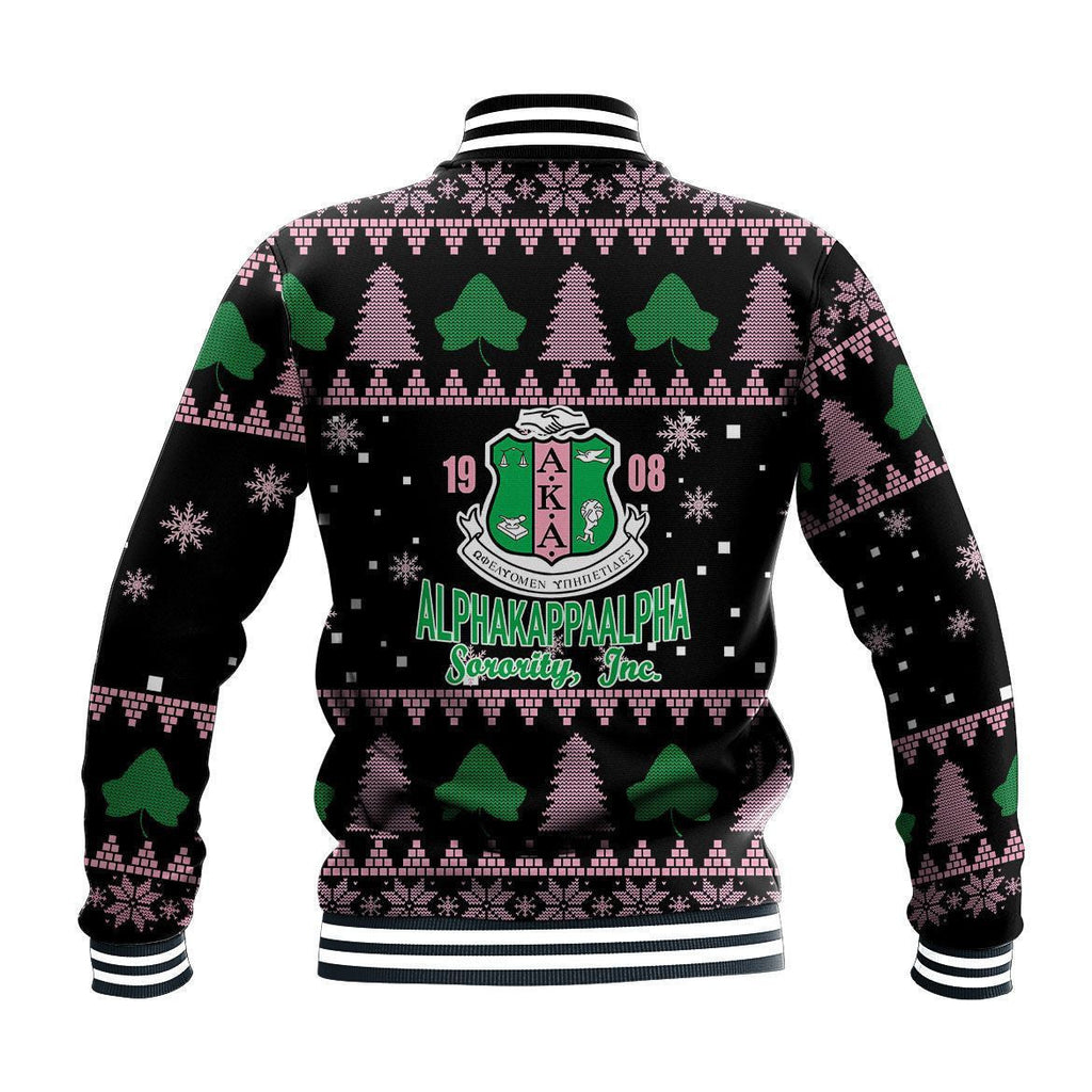 Africa Zone Greek Life Clothing - Christmas AKA Sorority Black Baseball Jacket J5