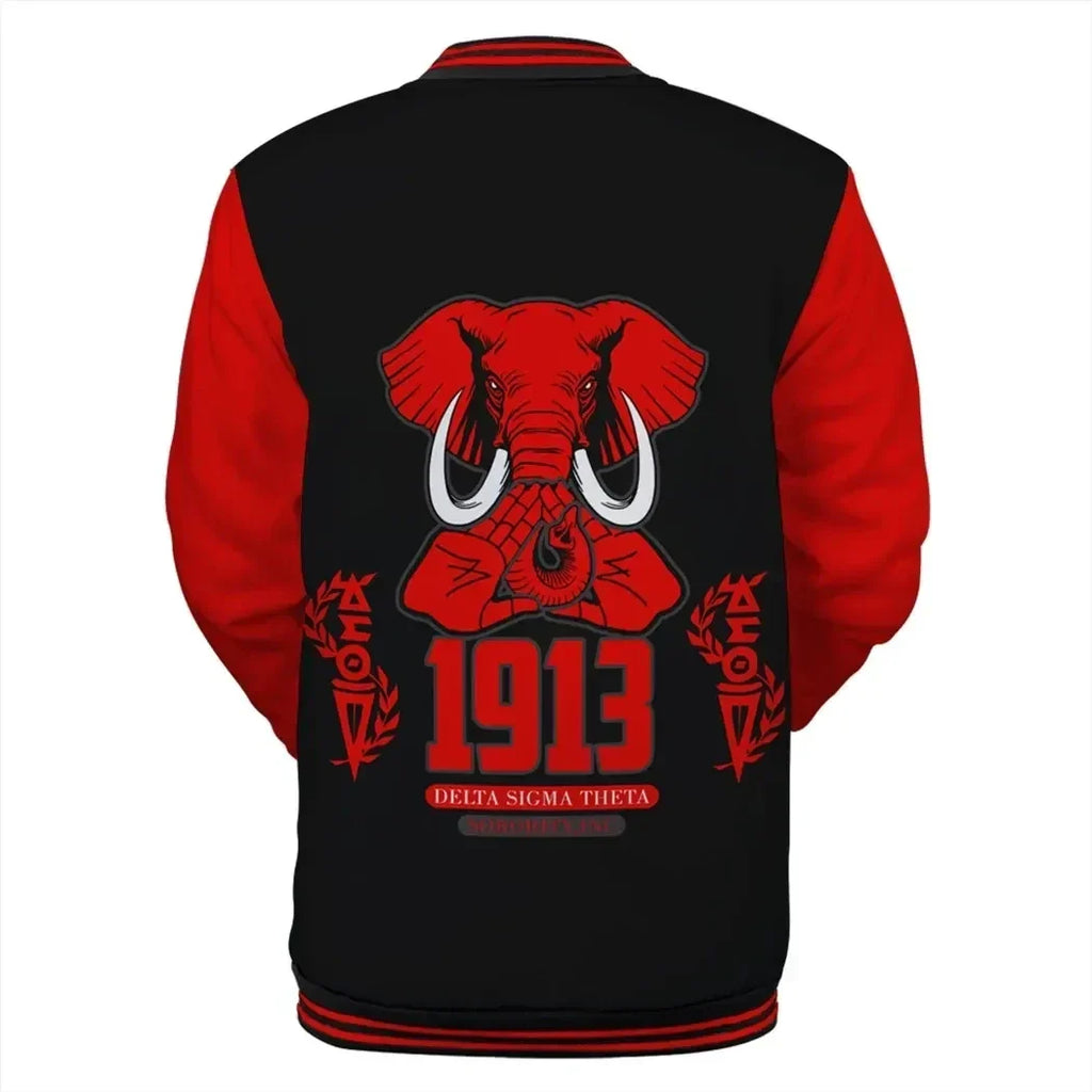 Africa Zone Greek Life Clothing - Delta Sigma Theta Sorority Hand Sign Elephant Baseball Jacket J5