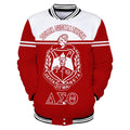 Africa Zone Greek Life Clothing - Delta Sigma Theta Sorority Hand Sign Red White Baseball Jacket J5