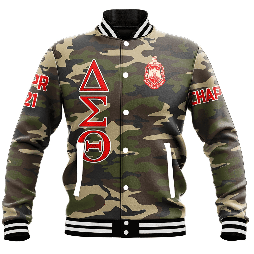 (Custom) Africa Zone Greek Life Clothing - Delta Sigma Theta Sorority Camouflage Baseball Jackets A31