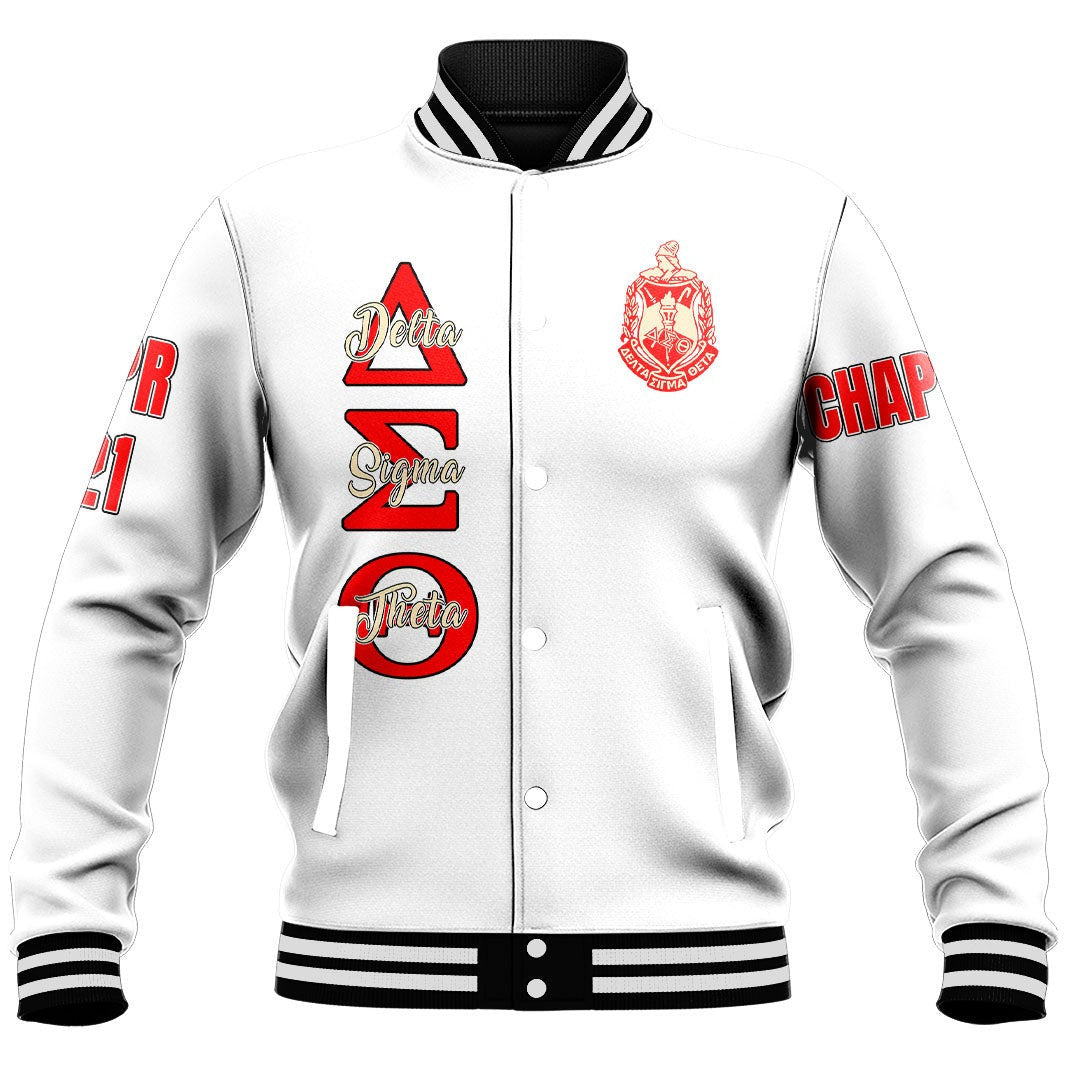 (Custom) Africa Zone Greek Life Clothing - Delta Sigma Theta Sorority ( White ) Baseball Jackets A31