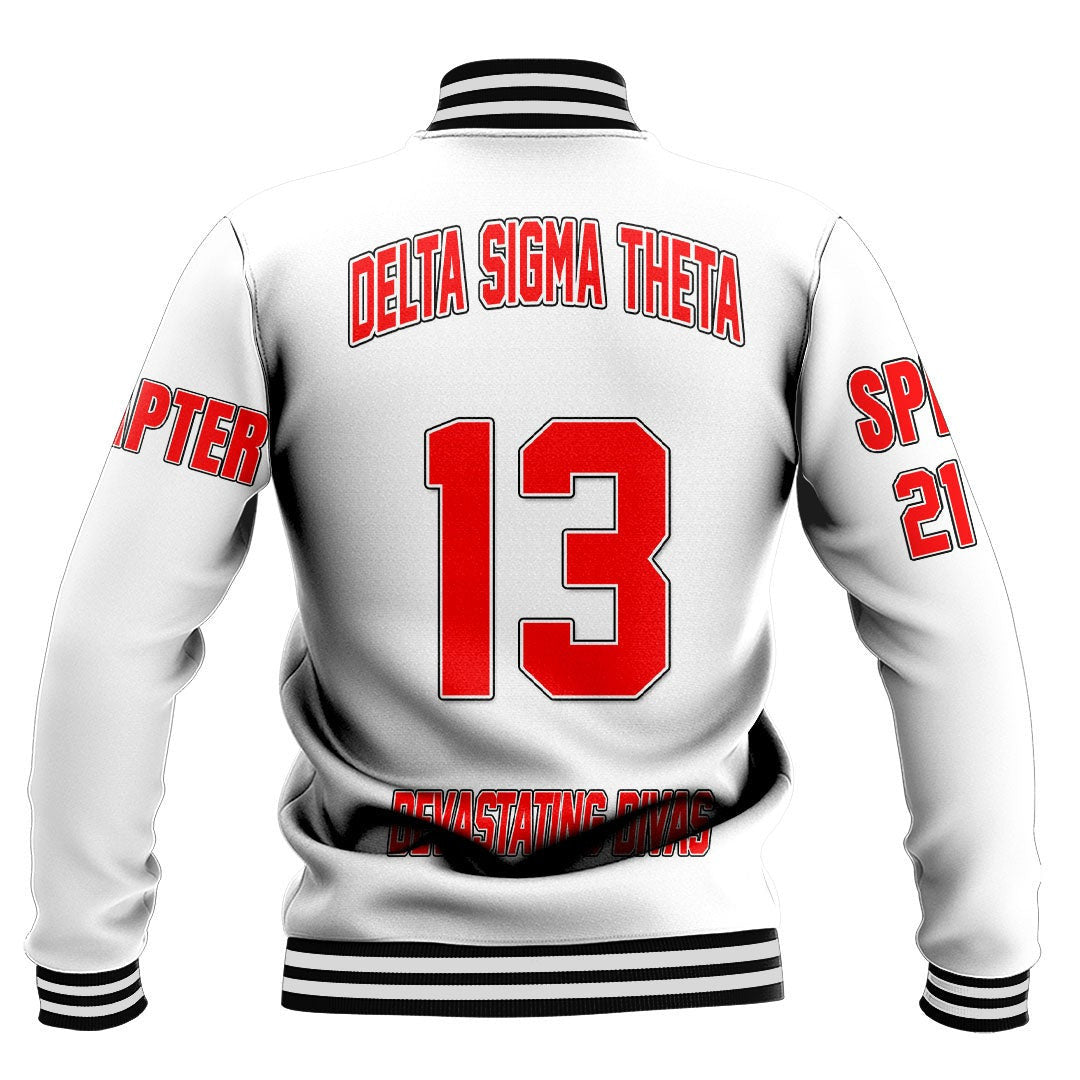 (Custom) Africa Zone Greek Life Clothing - Delta Sigma Theta Sorority ( White ) Baseball Jackets A31