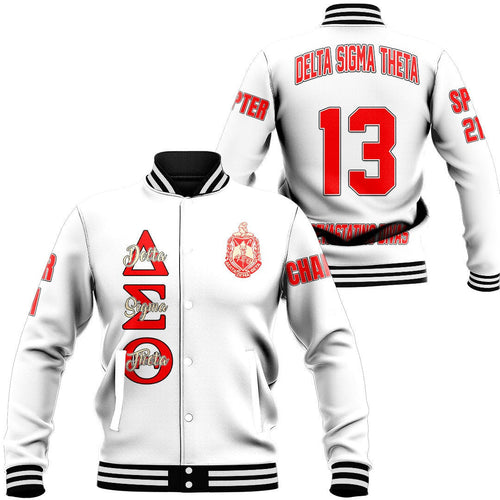 (Custom) Africa Zone Greek Life Clothing - Delta Sigma Theta Sorority ( White ) Baseball Jackets A31