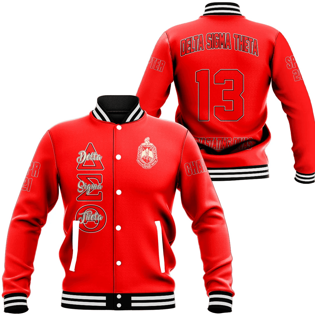 (Custom) Africa Zone Greek Life Clothing - Delta Sigma Theta Sorority (Red) Baseball Jackets A31