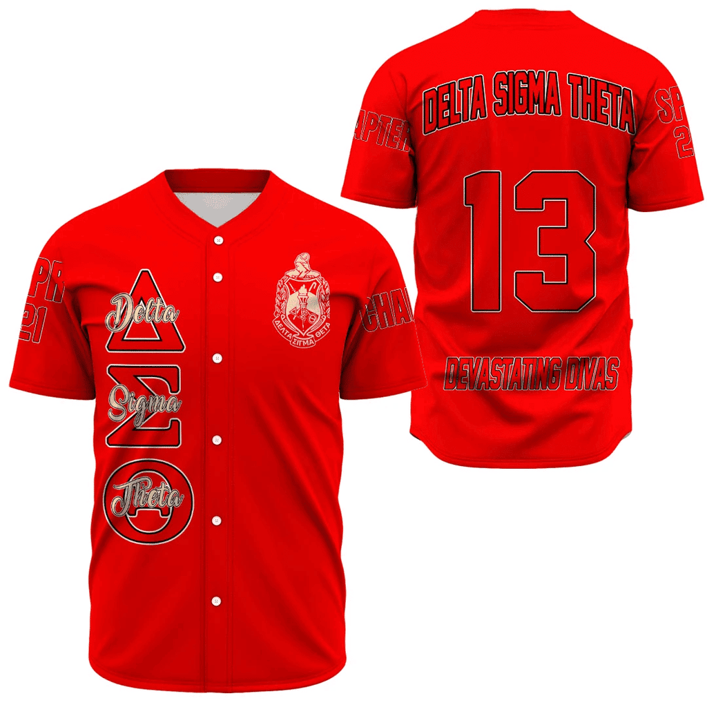 (Custom) Africa Zone Greek Life Clothing - Delta Sigma Theta Sorority (Red) Baseball Jerseys A31