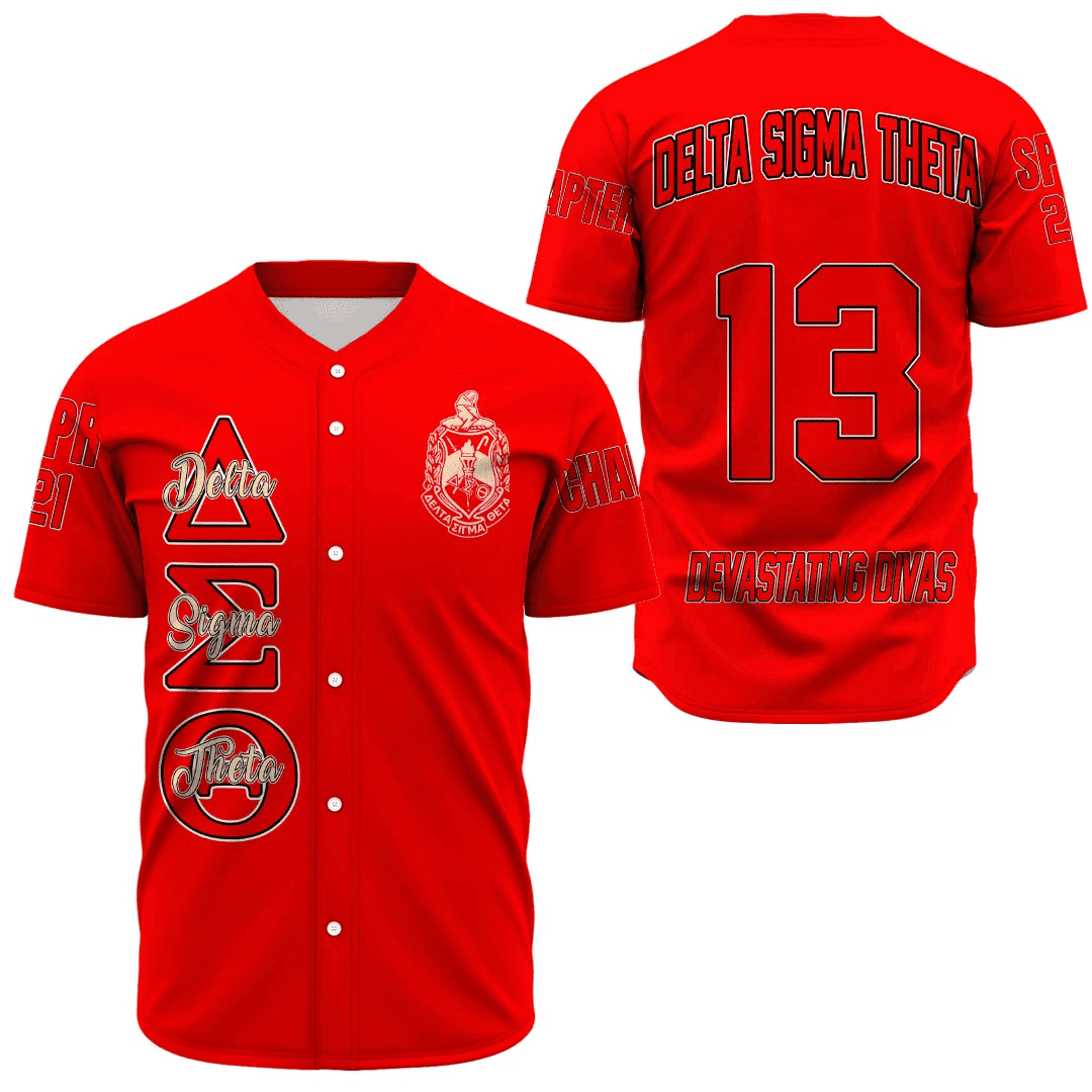 (Custom) Africa Zone Greek Life Clothing - Delta Sigma Theta Sorority (Red) Baseball Jerseys A31