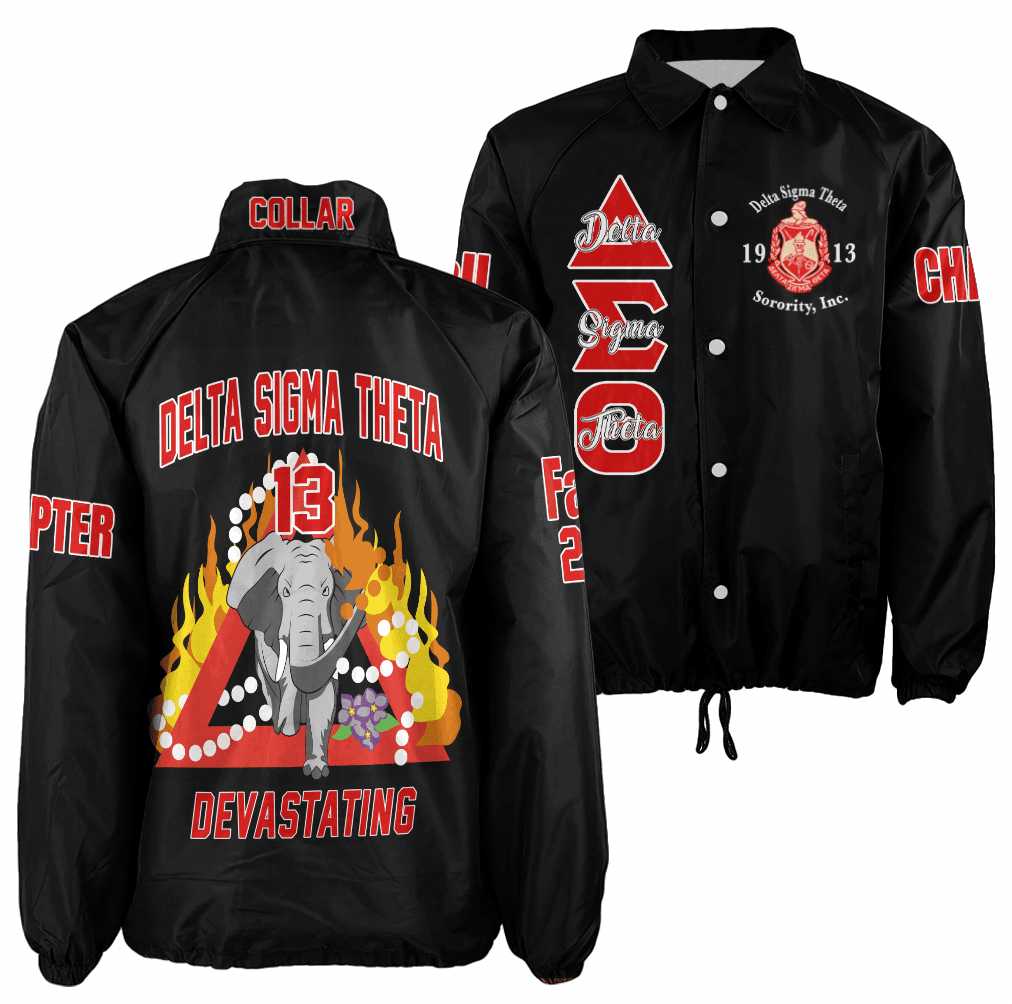 (Custom) Africa Zone Greek Life Clothing - Delta Sigma Theta Sorority Elephant Pyramid Crossing Jacket A31