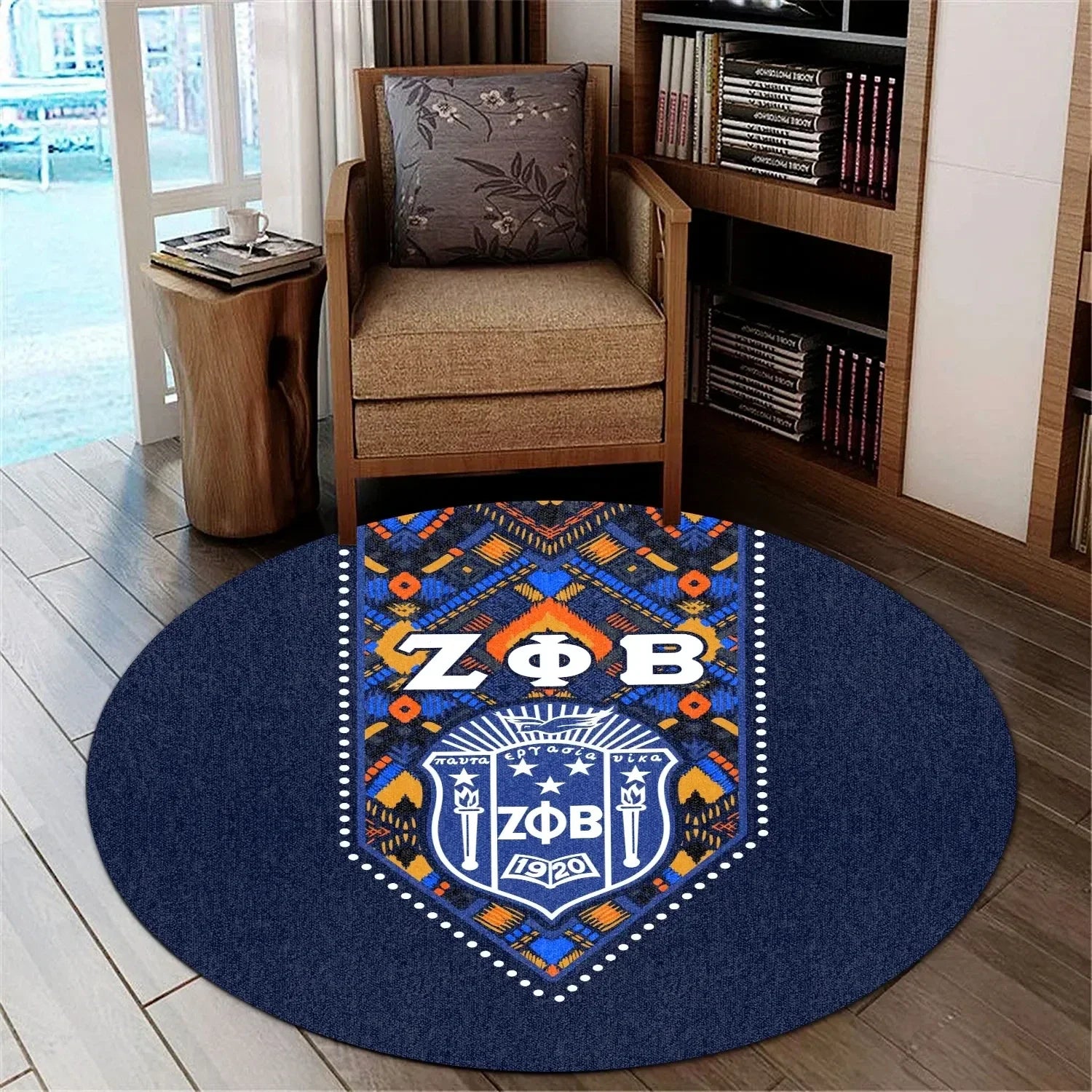 Africa Zone Carpet - Zeta Phi Beta African Pattern - Navy Round Carpet J5