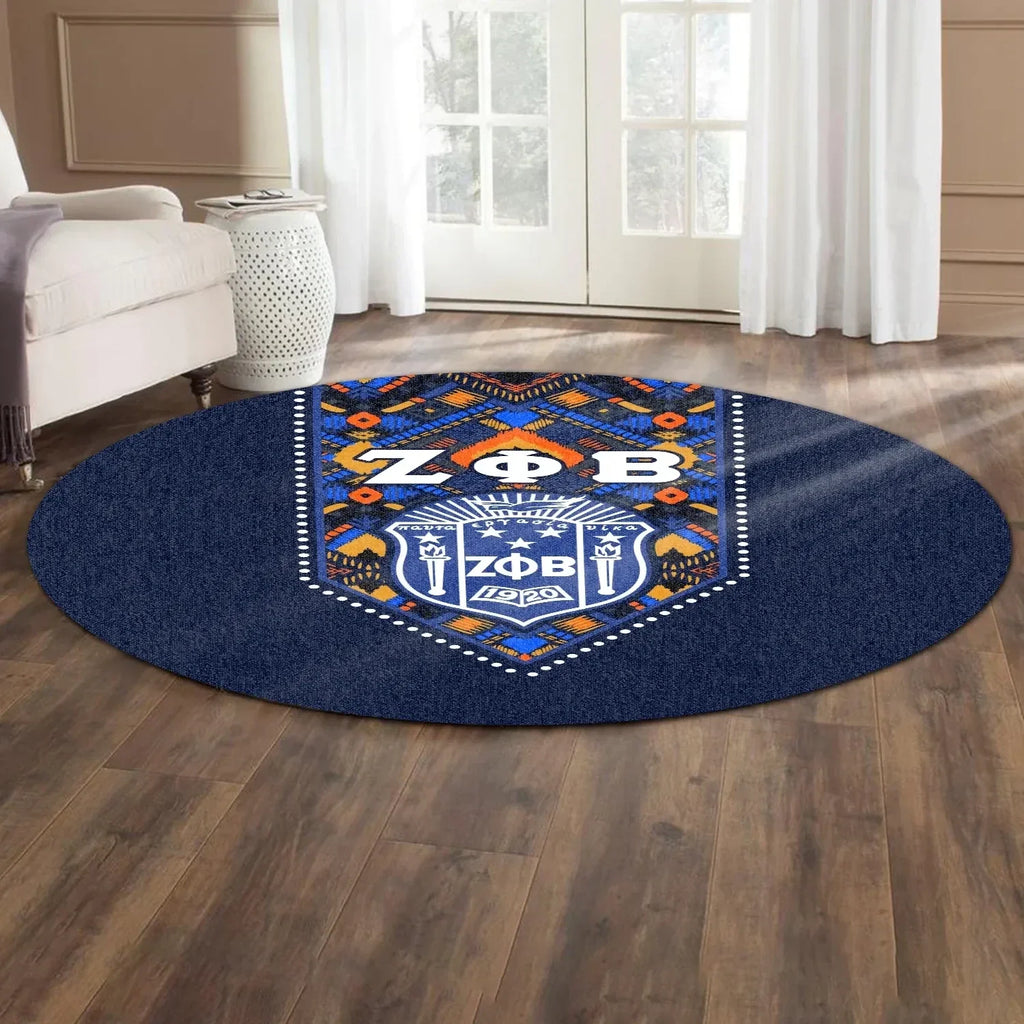 Africa Zone Carpet - Zeta Phi Beta African Pattern - Navy Round Carpet J5